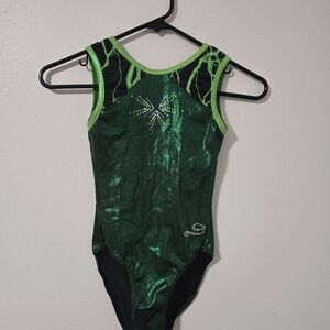 Gymnastics Leotard St Patrick's Day Emerald Green Rhinestones Child Large Dance